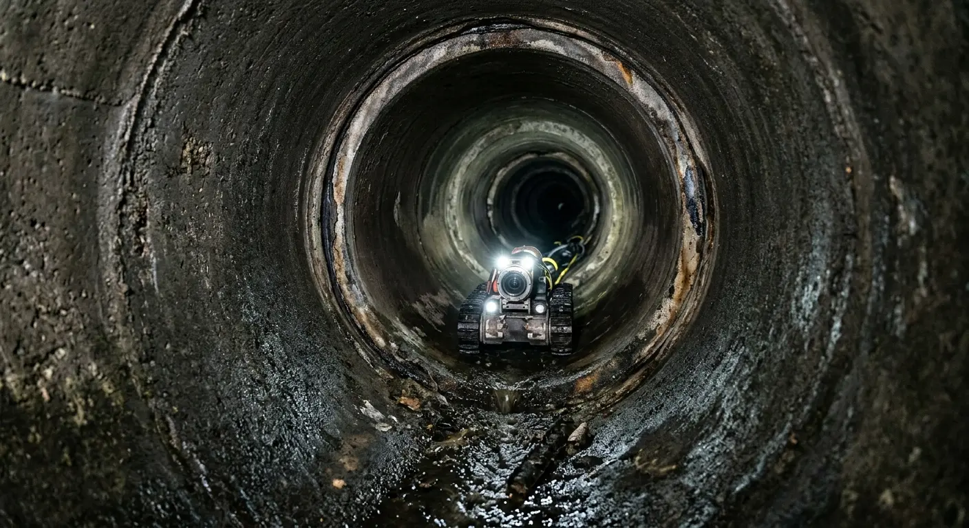 Robotic sewer camera inspecting pipe interior for Sewer Line Cleaning in East Lake